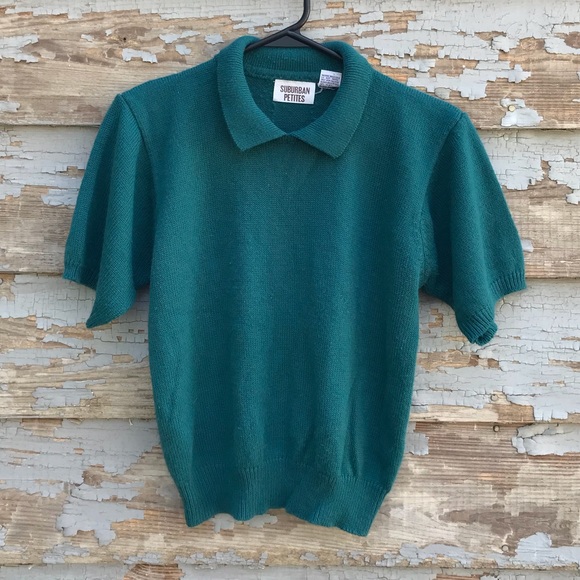 Vintage Tops - VTG Dark Green Polyester Sweater Shirt